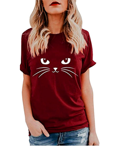 Camiseta Granate con Gato Mirando