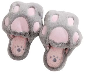 zapatillas chanclas patas de gato de peluche rosa y gris