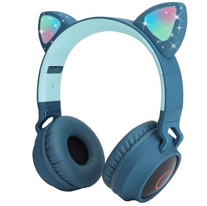 Auriculares bluetooth con orejas de gato azul
