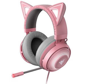Cascos Razer con orejas de gato rosa