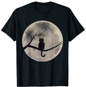 Camiseta Negra con un Gato y la Luna