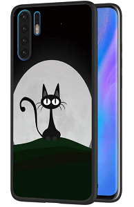 Funda Huawei P30 pro silicona gatito negro y luna