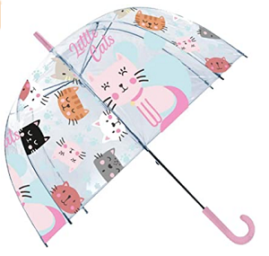 Paraguas transparente rosa con gatitos 