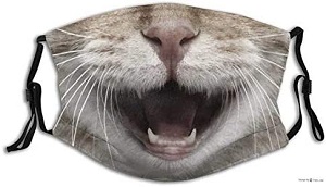 Mascarilla reutilizable de gato abriendo la boca
