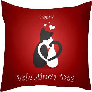 Funda de almohada roja con gatitos enamorados