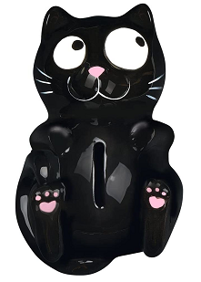 Hucha de cerámica con gato negro acostado
