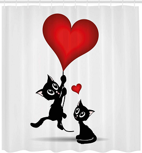 Cortina de baño gatitos negros con corazón