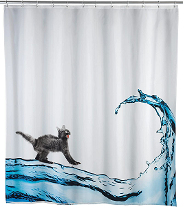 Cortina de ducha gato asustado en el mar