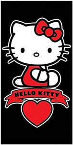 Toalla de playa negra con Hello Kitty rojo corazón