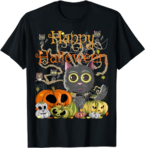 Camiseta Halloween gatos y calabazas