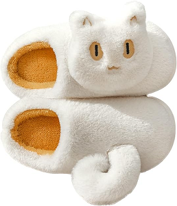 Zapatillas de estar por casa gato blanco con cola