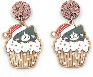 Navidad pendientes acrílicos con gatos en pastel