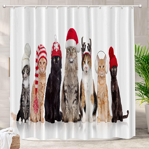 Navidad cortina de baño con gatos