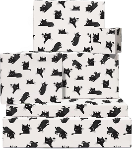 Papel de regalo blanco con gatos negros