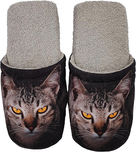 zapatillas pantuflas abiertas con diseño de cara de gato 